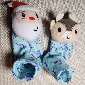 Infantino Socks | Baby Christmas Foot Rattles Santa & Reindeer Set of 2 Booties